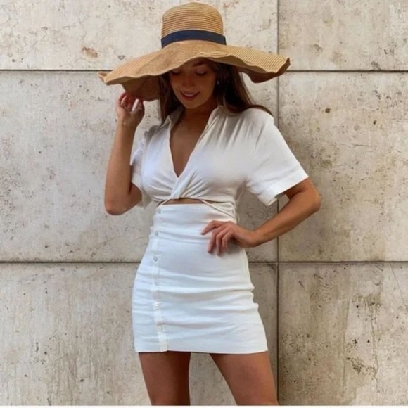 ZARA CutOut Linen Blend Collared Button Dress - Picture 8 of 15